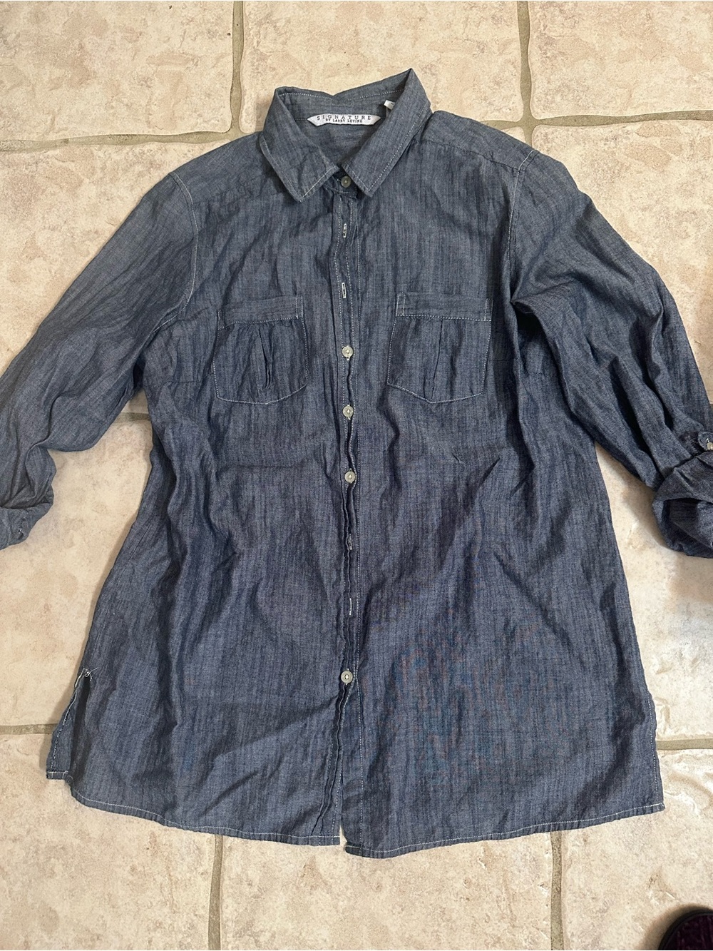 Signature by Larry Levine Blue Chambray Button-Down Shirt
